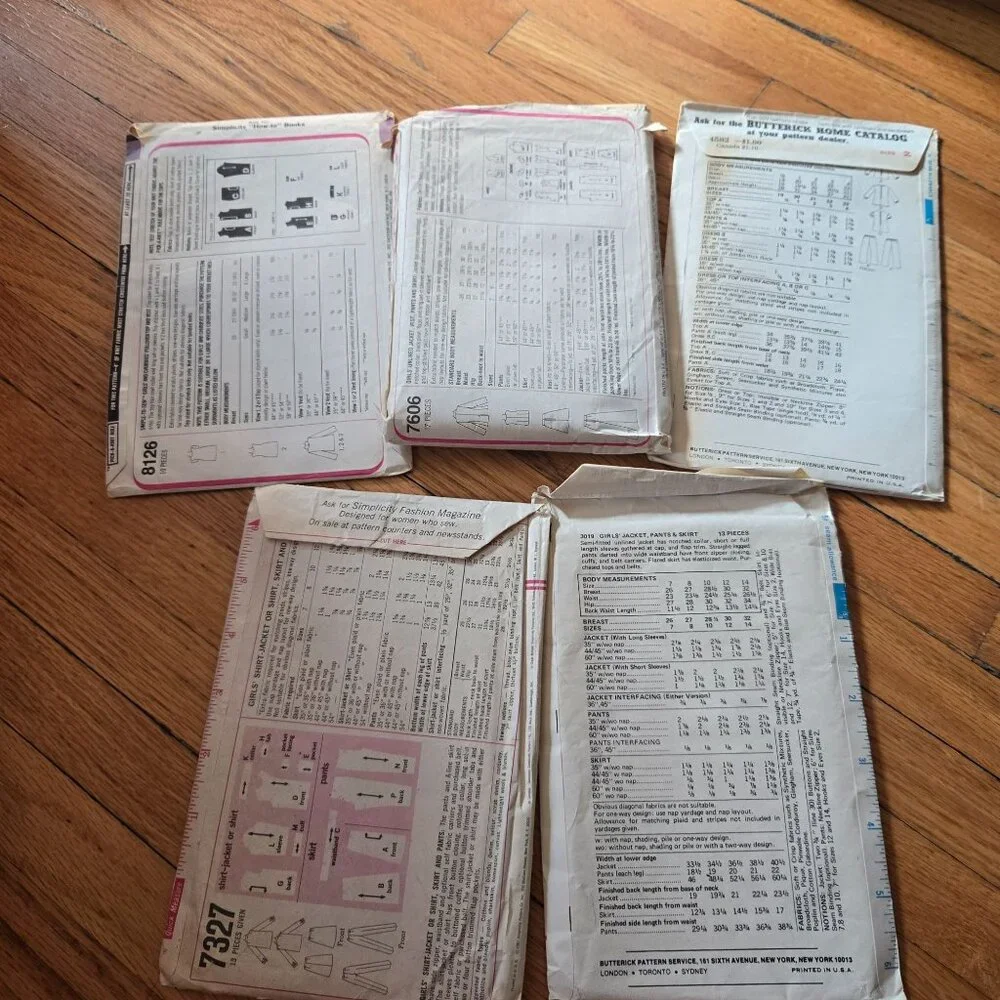 vintage kids sewing patterns mixed lot 40s - 80s blouse, apron, pants unverified